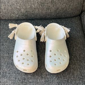 Iridescent Crocs with Tassels